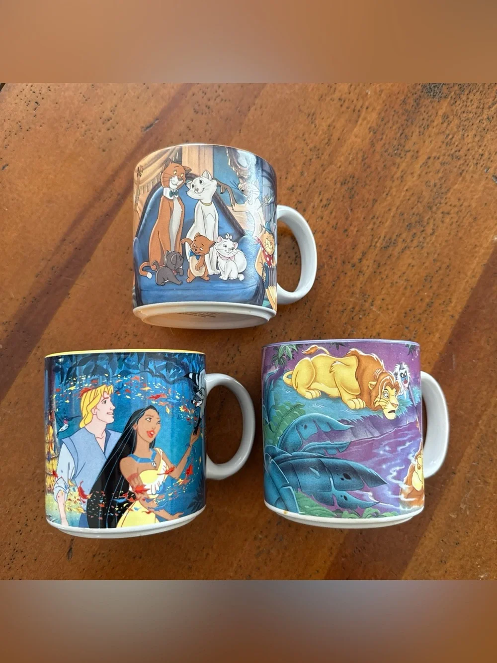 Set of 3 Disney Character Mugs - Pocahontas, The Lion King, Aristocats